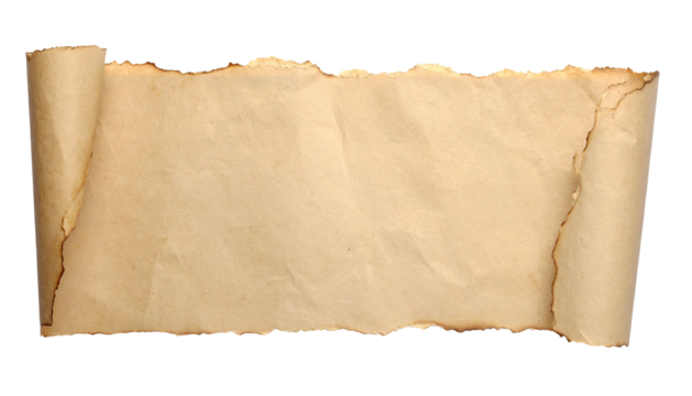 Aged parchment scroll with burnt edges, suitable for historical document rendering