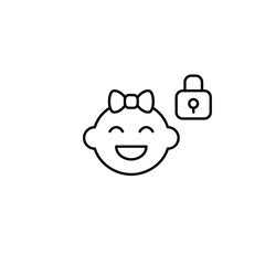 Fototapeta premium Happy baby girl and lock. Child safety, parental control. Pixel perfect, editable stroke vector icon