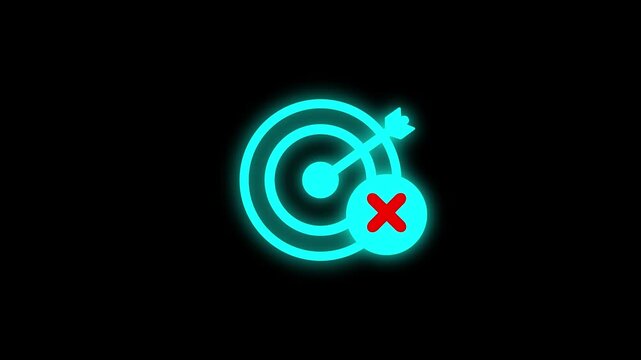 Error target icon in cartoon animation. Failed goal and missed target symbol. Business strategy failure sign. Target, Aim, Goal and cross icon animation.