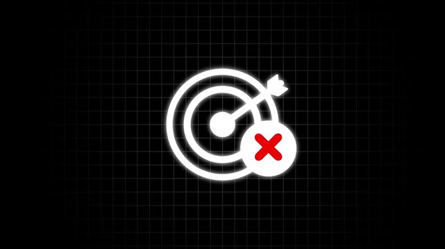 Error target icon in cartoon animation. Failed goal and missed target symbol. Business strategy failure sign. Target, Aim, Goal and cross icon animation.