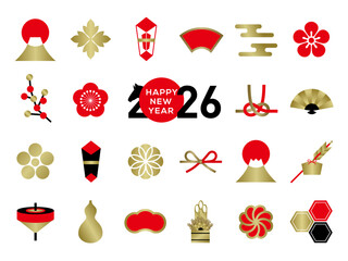 年賀状やお正月に使えるアイコンイラストのセット