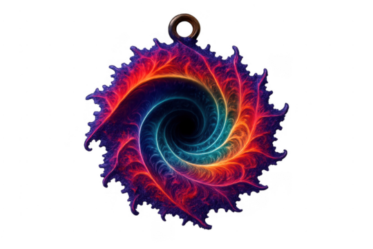 Fractal swirl pendant with glowing neon colors