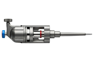 Metallic automotive engine part cutaway with internal structure isolated with transparent background