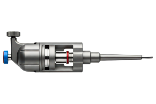 Metallic automotive engine part cutaway with internal structure isolated with transparent background