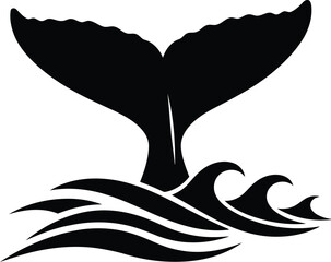 Obraz premium Whale tail silhouette diving ocean waves simple nautical icon vector