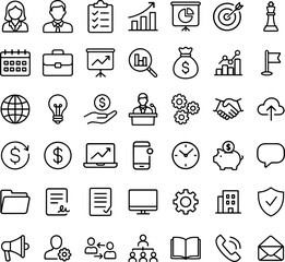 Business and Office Line Icons Set – Outline Symbols for Finance, Management, Productivity and Corporate Tools
