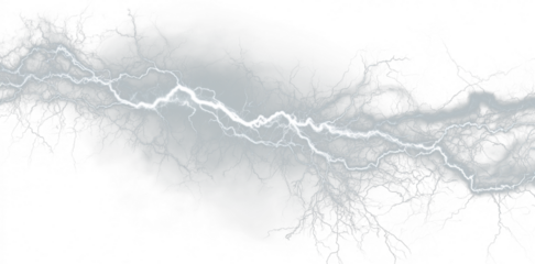 Silver lightning stormy sky light PNG. Electric white lightning forks across clouds. Use as a transparent overlay to intensify weather scenes.
