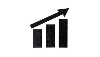 A black bar graph pointing upwards, representing growth against a black background