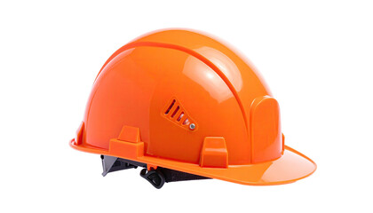 Bright orange hard hat, a protective helmet, isolated on a black background