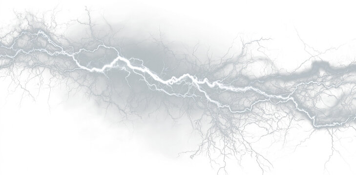 Silver lightning stormy sky light PNG. Electric white lightning forks across clouds. Use as a transparent overlay to intensify weather scenes.