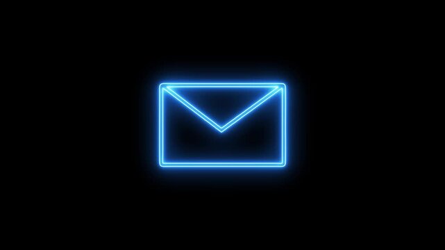 neon blue color message icon, notification icon concept animation black background.