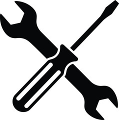 Crossed wrench screwdriver tool icons isolated silhouette vector