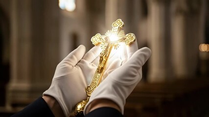 Hands holding golden cross