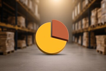 supply warehousing cost. A pie chart stands in a warehouse, symbolizing data analysis and business insights.