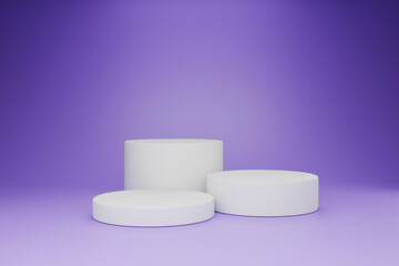 white round plastic stools on purple background
