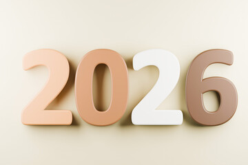 The colorful numbers 2026 are displayed on a brown background