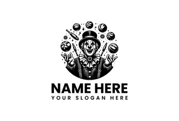 Juggling Clown vector logo illustration with playful circus elements