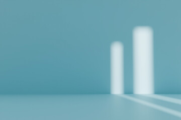 The light streams through two openings,casting shadows on the blue background.