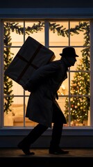 Christmas thief stealing presents concept image holiday crime burglar taking gifts away