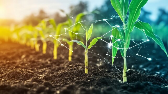 Cultivating Innovative Practices in Agriculture Seedlings Germinating in Soil Fields with Precision - Powered by Adobe