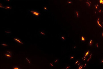 Fierce red flames erupt from a charred log. Embers fly upward in chaotic motion. Perfect for intense fire, destruction, or survival themed art.