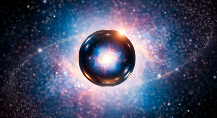Cosmic Glass Orb Floating Through a Vibrant Galaxy With Nebula and Stellar Glow