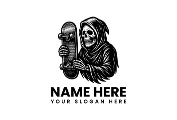 Grim Reaper on Skateboard Vector Logo Illustration