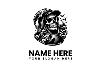 Grim Reaper Skater Vector Logo Illustration for Extreme Sports and Youth Culture