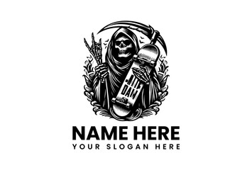 Grim Reaper with Skateboard vector logo illustration