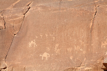 Petroglyphs, rock inscriptions, at Wadi Rum, Jordan