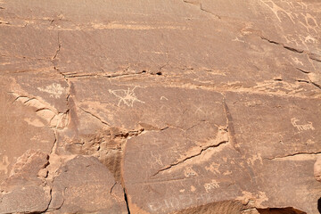 Petroglyphs, rock inscriptions, at Wadi Rum, Jordan