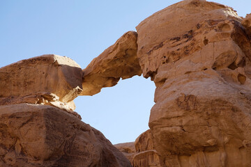 Natural arch or rock arch at Wadi Rum, Jordan