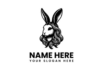 Vector logo illustration of a stylized rabbit with flowing hair, a unique and memorable design