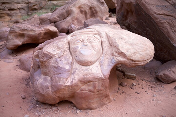 Lawrence of Arabia petroglyph, rock inscription, at Wadi Rum, Jordan