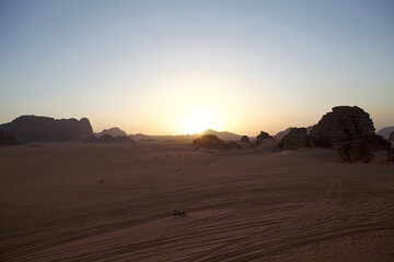 Wadi Rum landscape and sunset, Jordan