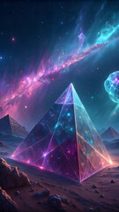 Cosmic Pyramid Portal – Surreal Desert Meets Galactic Sky 
