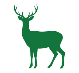 Obraz premium A silhouette of a majestic stag with impressive antlers stands alert against a plain white background, showcasing its elegant form.