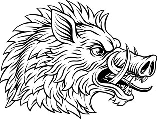 Boar head, an original illustration in a retro woodcut etching vintage style