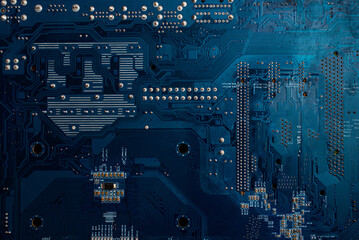 Electronic computer circuit board hardware technology. Motherboard digital chip. Computer components background.