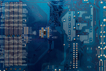 Electronic computer circuit board hardware technology. Motherboard digital chip. Computer components background.