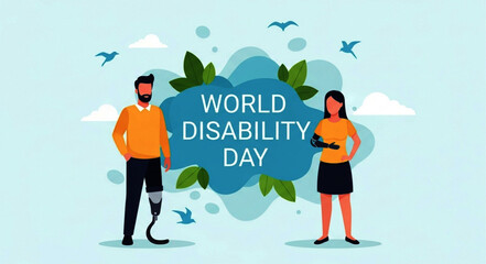 Two Diverse People Celebrating World Disability Day, Standing Together, Smiling.