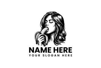 Vector logo illustration of a woman enjoying a banana, perfect for branding and design - 61