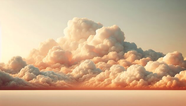 Bright summer sunlight illuminates fluffy white clouds in the blue sky at sunset