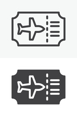 Airline ticket line and solid vector icon set in different style