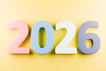 The colorful numbers 2026 are displayed on a yellow background