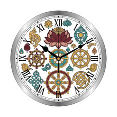 Vintage clock with intricate designs and a lotus flower motif  