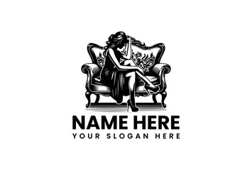 Elegant Woman on Sofa Vector Logo Illustration for Sophisticated Branding
