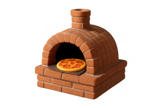 Traditional pizza baking in brick oven on transparent background