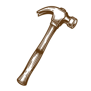 Detailed sketch illustration of a brown hammer a classic tool for construction and carpentry