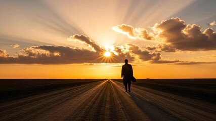 Silhouette walking road sunrise